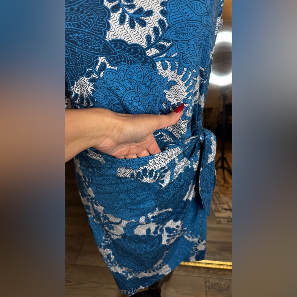 LOFT Blue Floral Tie-Waist One-Piece Swim Cover Dress - Picture 10 of 12